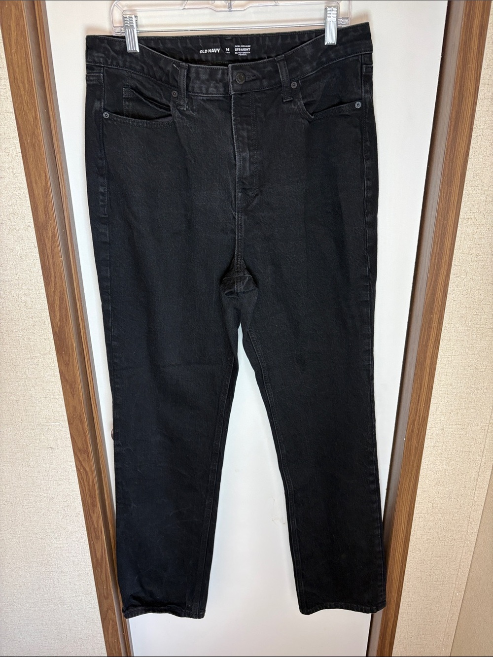 Old Navy Womens Extra High Rise Straight Jean 14 Tall Black Secret Smooth Pocket